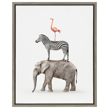 Sylvie Stacked Safari Animals Framed Canvas by Amy Peterson, Gray 18x24