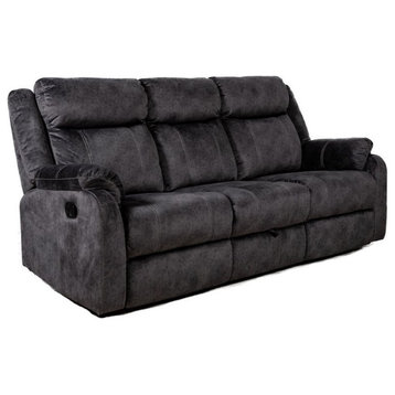 Global Furniture USA Microfiber Recliner Sofa with DDT & Drawer in Gray