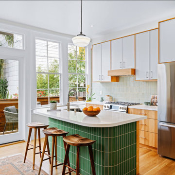 San Francisco Victorian Kitchen Remodel with Hickory & White Cabinetry