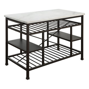 ACME Lanzo Kitchen Island in Marble and Gunmetal
