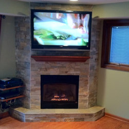 Kozy Heat Windom, RealStone Sierra Accent Stone, Grand Mantel - Direct Vent Gas Fireplace Projects - Indoor Fireplaces