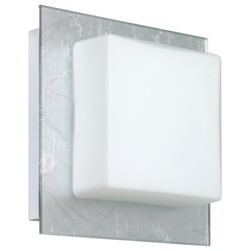 Alex 1 Light Wall Sconce, Chrome, Incandescent, Silver Foil Glass