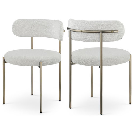 Beacon Dining Chair, Set of 2, Cream, Boucle Fabric, Brushed Brass Finish