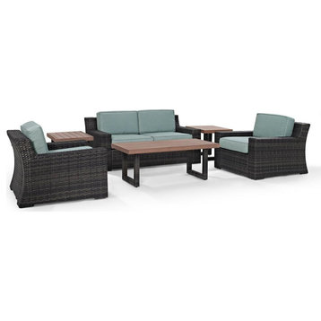 Beaufort 6-Piece Wicker Set, Cushion Loveseat, 2 Chairs, 2 Tables, Coffee Table