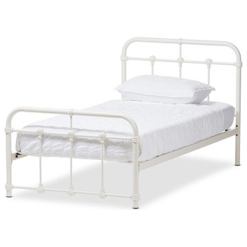 Indutrial Style Antque Dark Bronze Twin Size Metal Platform Bed, White