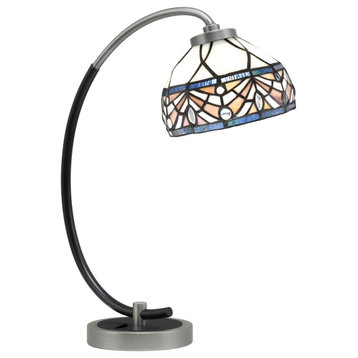 1-Light Desk Lamp, Graphite/Matte Black Finish, 7" Royal Merlot Art Glass