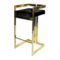 Worlds Away - Worlds Away Linear Barstool With Brass Base and Black Velvet Cushion - Bar Stools and Counter Stools