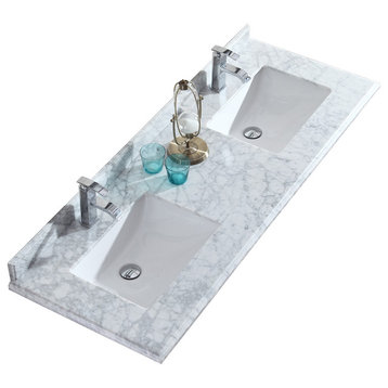 White Carrara Countertop - 60" - Single Hole with Rectangle Sink