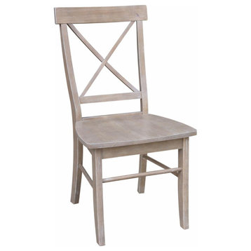 Set of 2 Dining Chair, Rubberwood Seat With X-Shaped Back, Washed Gray Taupe