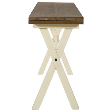 Albury Flip Top Table With Antique White Base and Wood Stain Top KD