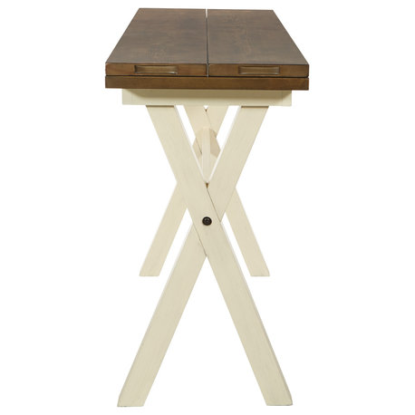 Albury Flip Top Table With Antique White Base and Wood Stain Top KD