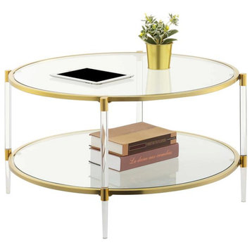 Pemberly Row Acrylic Clear Glass Coffee Table w/ Gold Frame