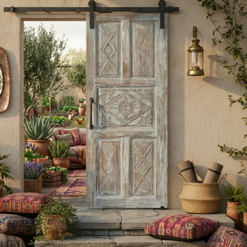Carved Sliding Barn Doors, Statement Feature Wall