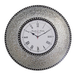 Elegant, Decorative Wall Clock in Silver - Glass Mosaic, Silver Clock, Silent Cl - Wall Clocks