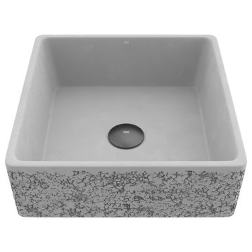 VIGO Vessel Bathroom Sink, 14", Cast Stone, Square