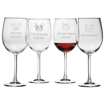 Like Cats and Dogs 4-Piece Wine Glass Set