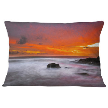 Vividly Colorful Tropical Beach at Sunset Seascape Throw Pillow, 12"x20"
