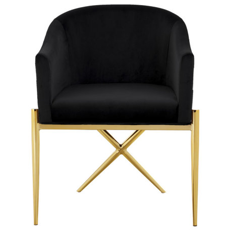 Xavier Velvet Dining Chair, Black, Gold Legs