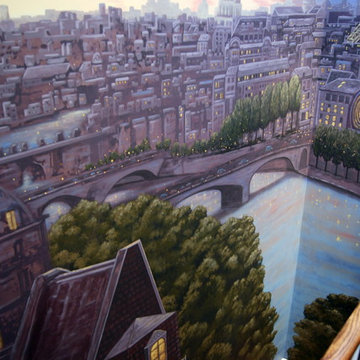 Paris Panorama 360 degree Mural hand painted throughout a 17 foot stairway