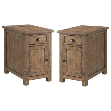 Home Square Monterey Chairside Table in Power Natural - Set of 2