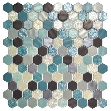 1 Inch Aquamarine Hexagon Mosaic Tiles, 1 Sq Ft