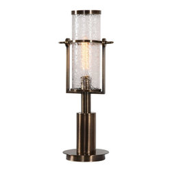 Brass and Glass Hurricane Lamp - Table Lamps