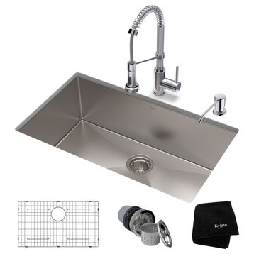 30" Undermount Stainless Steel Kitchen Sink, Pull-Down Faucet CH, Dispenser