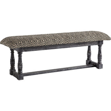 Denison Black & Beige Woven Cushion Top w/ Black Solid Wood Base Accent Bench