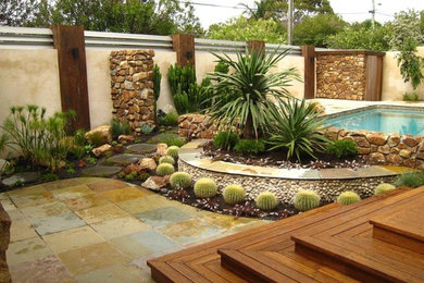 Design ideas for a contemporary backyard xeriscape in Melbourne.
