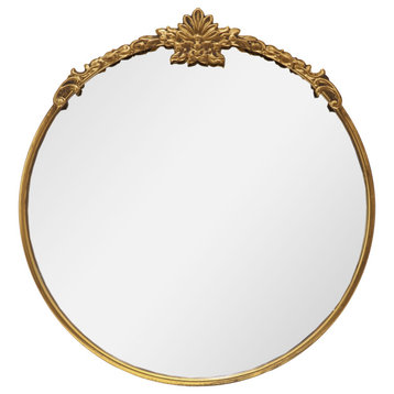 24"x25" Classic French Mirror With Antique Gold Finish Metal Frame