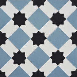 Moroccan Mosaic and Tile House - Ait Baha Handmade Cement Tile, Black/Blue, Sample - Wall And Floor Tile
