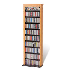Prepac Slim Barrister CD DVD Media Storage Tower in Oak and Black - Media Racks And Towers