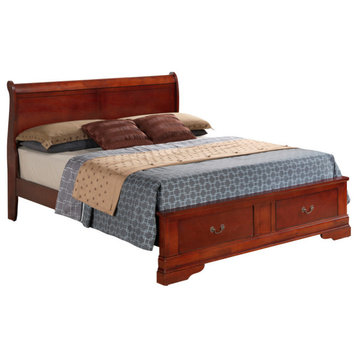 Louis Philippe Cherry Full Storage Sleigh Bed With 2 Drawers