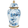 Floral Decorative Jar or Canister, Blue and Gold
