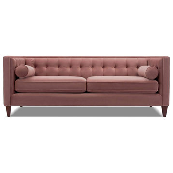 Retro Sofa, Hardwood Frame With Square Silhouette, Ash Rose Pink Velvet