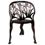 Cricket Forge - Iris Chair - The iris takes its name from the Greek word for Rainbow. Our chair is beautifully crafted and hand painted in blacks, purples and golds, evoking that same richness and surprise of color surrounded by stormy darkness. The Iris Chair is the perfect addition to any space indoors or out.