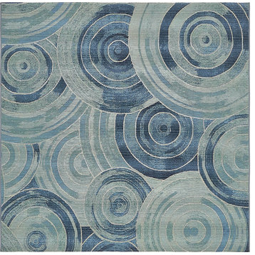 Unique Loom Light Blue Rippling Outdoor 6' 0 x 6' 0 Square Rug