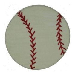Fun Time Shape Baseball White and Red Round Area Rug - Kids Rugs