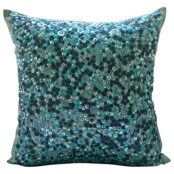 Sequins & Beaded Blue Pillow Covers, 22"x22" Silk Pillow Covers, Sea the Dream