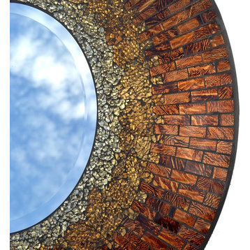 Baltic Amber Mosaic Decorative Handmade Beveled Round Mirror