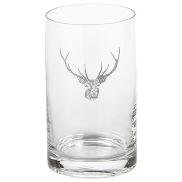 6.5" Tall Highball Glasses, Stag Head Design, Clear, Set of 6