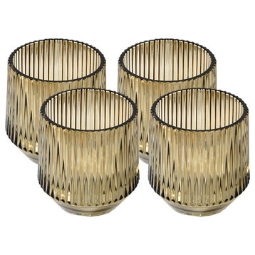 Serene Spaces Living Modern Brown Pleated Glass Votive Holder, Set of 4, Small
