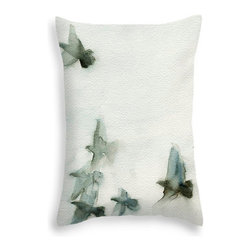 Gray Blue White Flock of Birds Pillows - Decorative Pillows