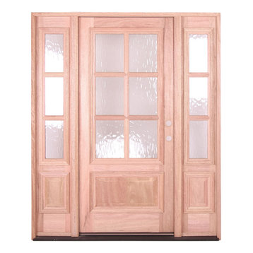 Exterior Mahogany 6 Lite Door With Sidelites, Flemish Glass, Left-Hand