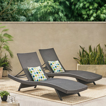 GDF Studio Olivia Outdoor Gray Wicker Chaise Lounge Chairs, Set of 2