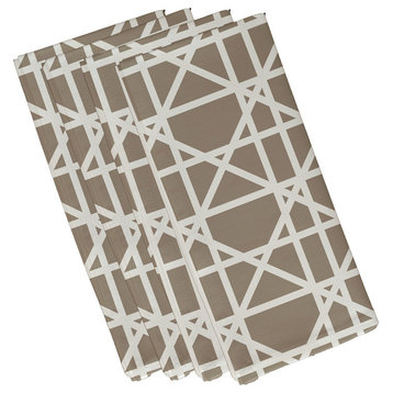 Trellis Geometric Print Napkin, Beige And Taupe, Set of 4