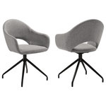 Armen Living - Pria Swivel Upholstered Dining Chair, Gray Fabric Black Metal Legs Set of 2 - Bring plush comfort and style to your home with our Pria Upholstered Swivel Dining Chairs in Gray Fabric and Black Metal Legs. Streamlining the iconic mid-century modern silhouette, this dining chair presents the perfect blend of style and functionality. It features beautifully curved and seamlessly flowing back and arms. Finished off with a sleek cut-out, the chair attains a sculptural presence in any room. It is completed with pyramid-shaped black metal legs to serve as a sturdy and stylish addition to any room. The curved back and armrest of the chair are generously padded to envelope you in comfort. A cushioned seat offers a comfy stay, long after the meal is over. From offering a comfortable dining experience in your kitchen, to serving as a comfy seat in your home office or as an accent chair in your living room, our chair remains a must-have for any modern or contemporary home. It includes a 180-degree swivel function to allow for maximum mobility and lingering conversations. Upholstered in versatile gray performance fabric with black metal legs, the Pria dining chair can serve you for years to come. These dining chairs are sold as a set of 2.