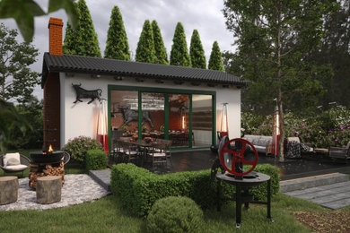 Diseño de terraza planta baja tradicional grande sin cubierta en patio