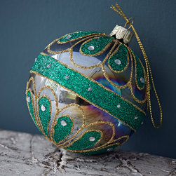 Green Glittered Christmas Bauble - Christmas Ornaments