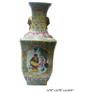 Chinese Yellow Base Canton Famille Porcelain Vase
